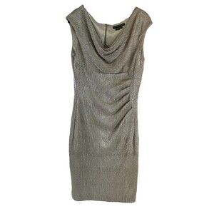 Lauren Ralph Lauren Dress Sheath Crepe Gold Cowl Neck Sleeveless Ruched Womens 8